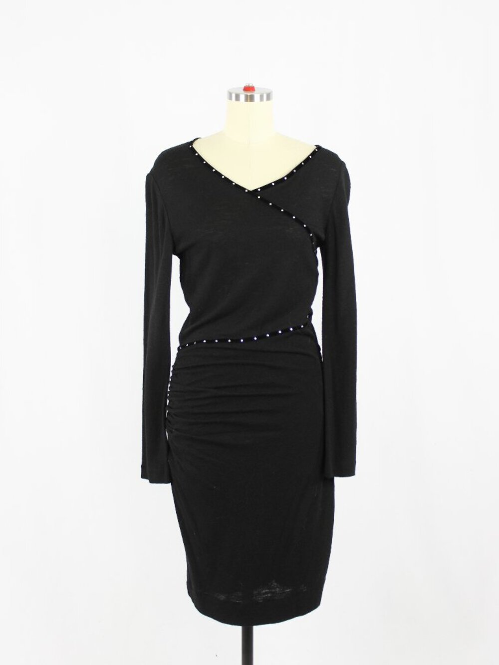 NWT MAJE Riky Black Knit Rhinestone Velvet Trim Sweater Dress, Size 3/L